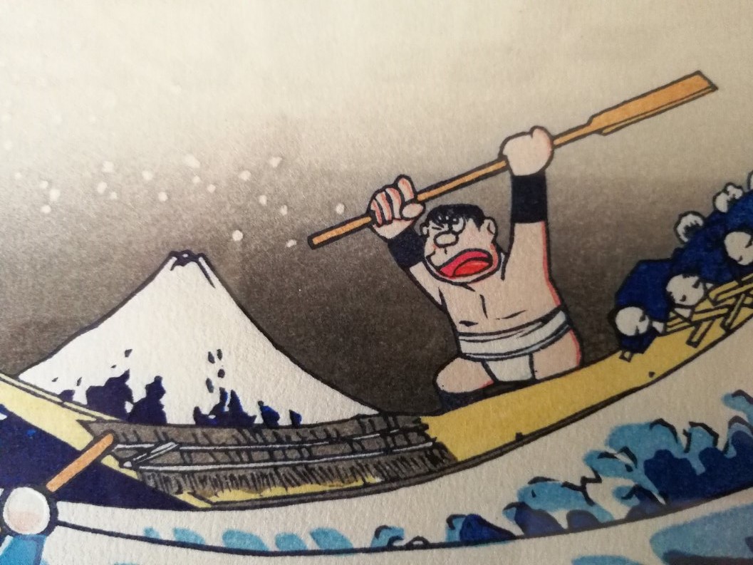 日本正版哆啦a梦机器猫浮世绘手工木版画第三弹神奈川冲浪里 现货_7折