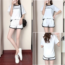Summer students Joker womens clothing plus size temperament fashion sports suit two-piece casual suit female Korean version thin