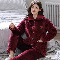 Autumn and winter middle-aged and elderly thickened flanged velvet cotton pajamas female middle-aged mother coral velvet home clothing set