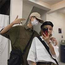 ins tooling short-sleeved cotton shirt summer men and women couple shirts Korean version trend inch shirt top three colors optional