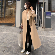 Western collar trench coat coat womens long knee 2021 Spring and Autumn new students Korean straight loose coat coat coat