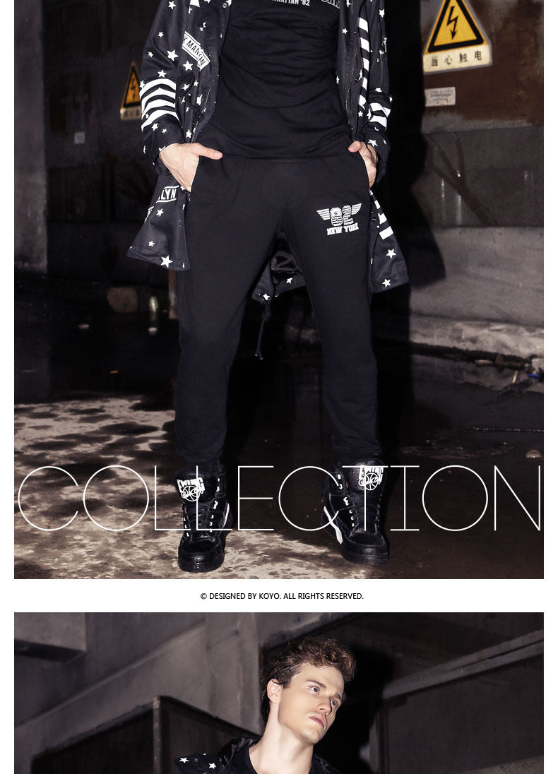 koyo时尚潮牌新品上市个性字母骷髅头印花韩版男士修身潮休闲长裤