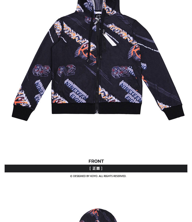 koyo时尚潮牌新品上市精致印花双重连帽设计男士修身休闲长袖夹克