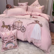 ins Han style cute princess wind bed four pieces all cotton pure cotton linen pink girl heart embroidered 1 8 bed hat