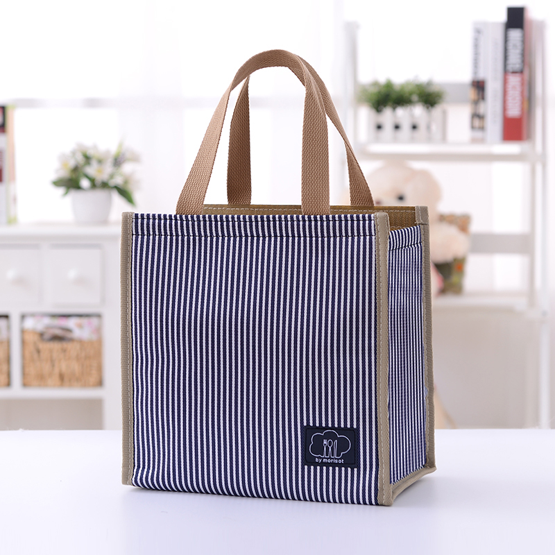 Insulation Bag Aluminum Foil Plus Thick Large Capacity Boxed with Japanese Striped Boxed Lunchbox Carry-on Bag Lunch Bag Lunch Bag