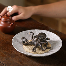 Yi Ji brass solid octopus tea pet creative can raise boutique tea Play Bafang Lai Cai tea ceremony octopus ornaments