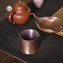Handmade hammer pattern pure copper tea filter holder Tea leak holder Iron pot cover holder tea leak holder cover set pot cover holder Kung Fu tea accessories
