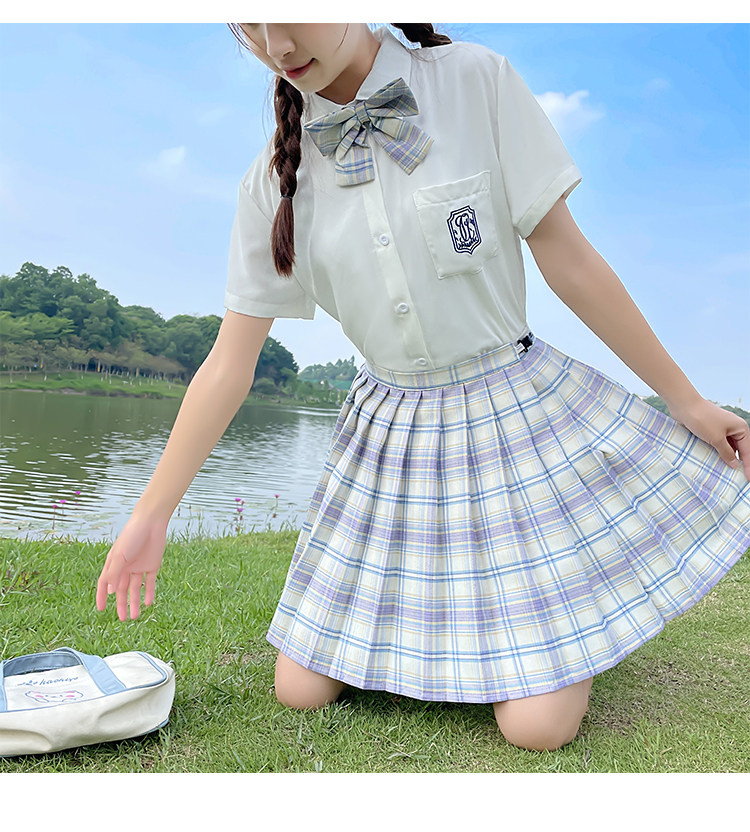 6156实拍原创 短袖jk制服裙套装 海盐汽水 百褶裙学院风学生制服