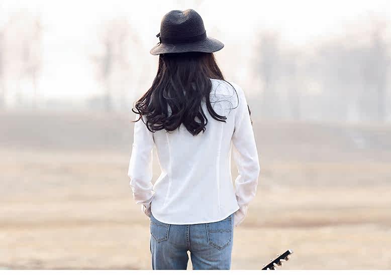 裂帛2016春装新款刺绣小翻领可调节长袖衬衫修身白女51152062