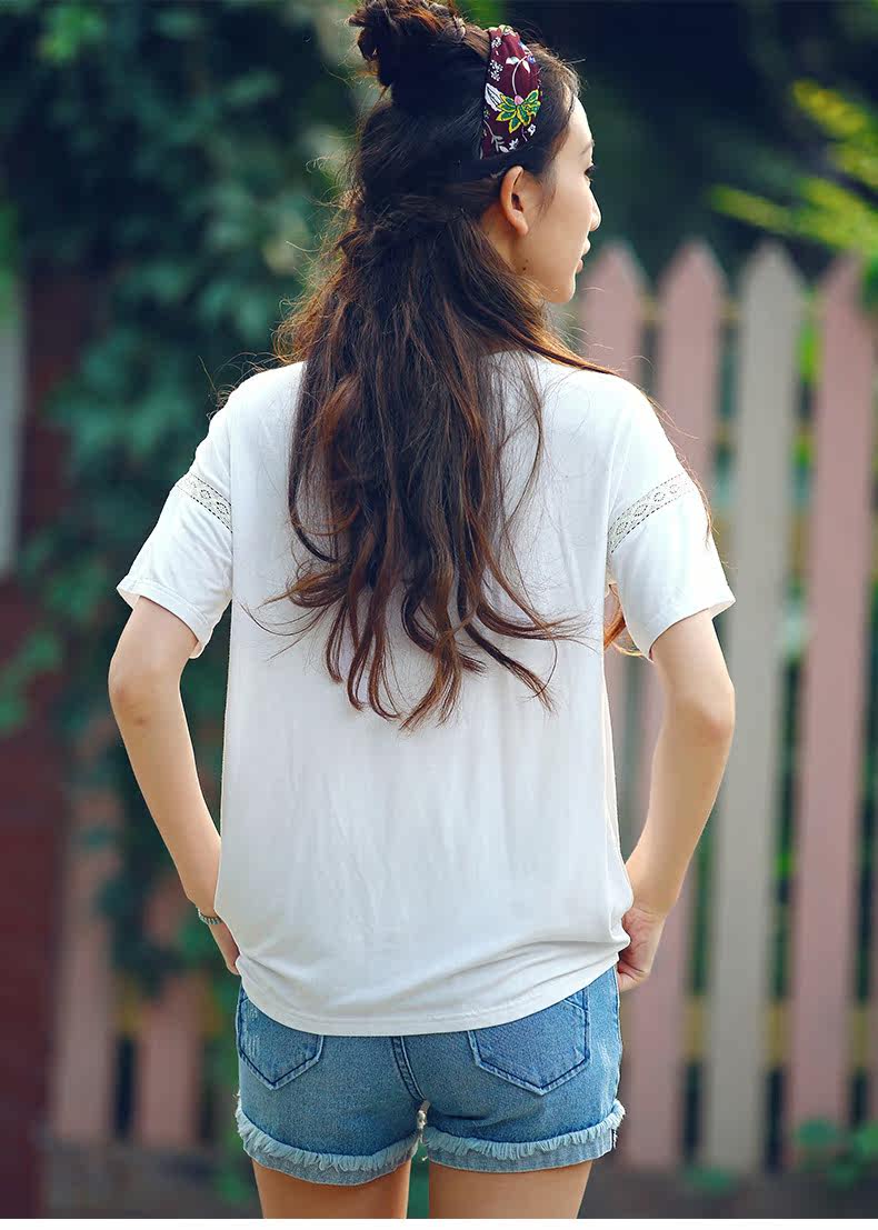 裂帛 女装2017夏装新款V领蕾丝拼接刺绣上衣