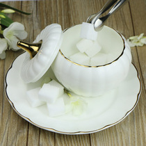 Bone China phnom penh sugar jar with lid Sugar cube jar tea household leaf jar storage jar Creative three-piece sugar cube cup with sugar clip