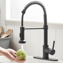 Black all copper kitchen faucet hot and cold sink telescopic pull-type universal spring wash basin sink sink faucet