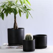 Non-porous fresh medium white flowerpot ceramic indoor simple and smooth European living room cylindrical flower straight belt