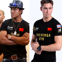 New broadcast for the same cotton T-shirt mens self-cultivation fight in the Kunlun decision national flag Muay Thai fitness Tide mens T-shirt