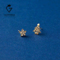 Spring new star christmas tree asymmetrical wild temperament earrings sterling silver gold-plated inlaid full diamond earrings female