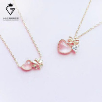Small fresh sterling silver gold-plated pink cats eye aurora glass love girly pendant necklace female clavicle bow