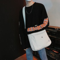 ins Super fire canvas bag mens youth diagonal fashion simple Joker Korean version of art fan shoulder bag large capacity bag