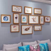 Living room solid wood photo wall creative wall picture frame decoration wall modern hanging wall combination simple bedroom photo wall
