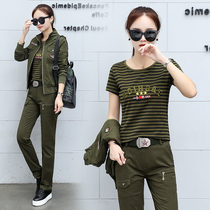 Camouflage clothing three-piece womens outdoor leisure sportswear work training clothing Military training field wear-resistant work clothes autumn womens clothing