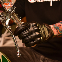 AMZ locomotive motorcycle retro gloves imported cowhide windproof non-slip breathable touch screen full finger anti-drop gloves