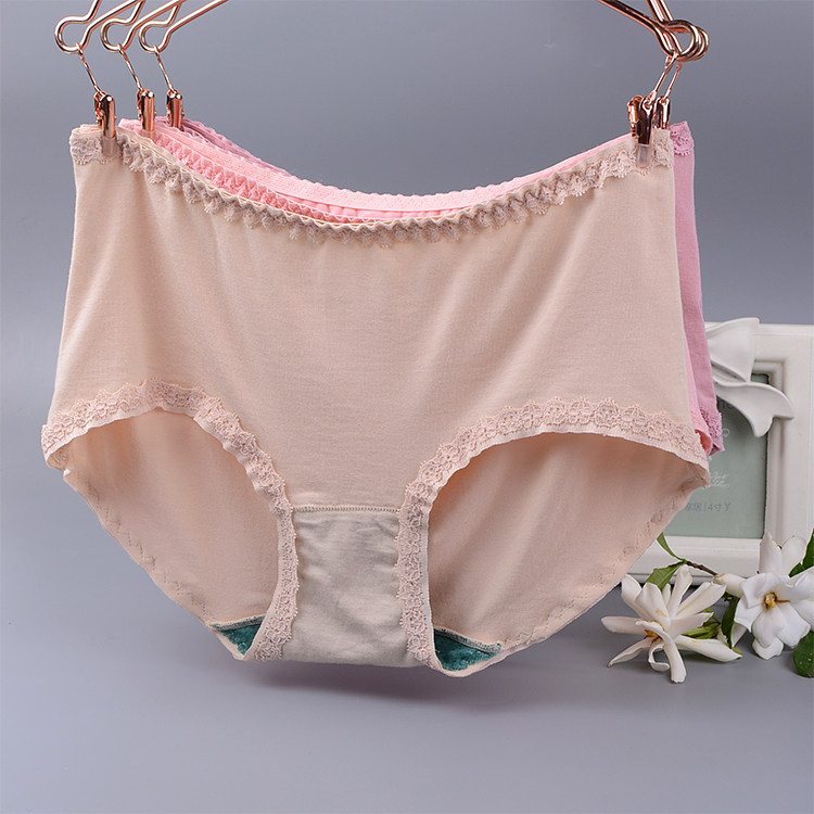 ab内裤 女中高腰花边蕾丝平三角裤莫代尔弹力贴身抗菌保健裤0264_7折
