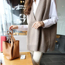 Autumn and winter knitted woolen vest women wear tide sleeveless outer wool vest European goods long V collar split cashmere 8