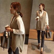 Large V-neck sleeveless waistcoat sweater vest women wearing tide long loose cashmere knitted vest front short back long