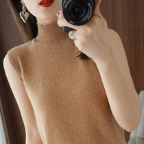 Semi-high collar wool machete vest woman knit undershirt with sleeveless short fur coat stylish and stylish