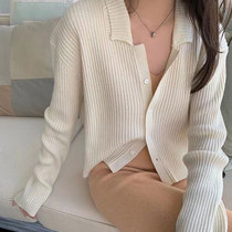 Cardigan shirt collar spring autumn outwear jacket with blouse small crowdcoat High waist short design 2022 the new long sleeves 2022