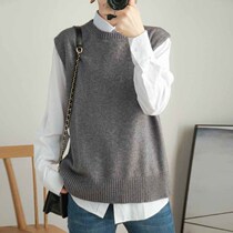 Cashmere Vest Womens round neck sweater outside short vest knit sweater autumn and winter loose crotch shoulder wear sleeveless horse clip