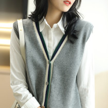 Outer sleeveless knitted V-neck wool vest cardigan womens waistband shoulder age spring and autumn 2021 new small fragrant wind ins ins