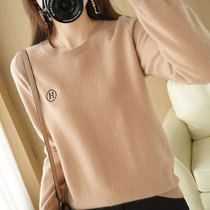 Round neck embroidery H sweater women 100 pure cashmere knitwear pullover long sleeve loose Joker wool base shirt top
