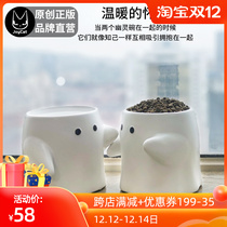 JoyCat ghost bowl ceramic cat bowl rice bowl pet food basin water bowl cervical spine cat tableware waterproof Halloween