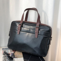 Hong Kong Business Men Briefcase Crosswalk Genuine Leather Handbag Black Business Computer Bag Single Shoulder Inclined Cross Pack