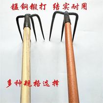 Three-tooth four-tooth iron rake rake grapple hook grass rake mud rake plowing ground rake plowing ground loose soil rake wooden handle nail rake agricultural agricultural tools