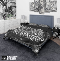 West Coast Chicano old school Flower Body word Virgin Gang hardcore hip hop dark bed four-piece set