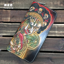Tune cobbler wallet mens fashion brand leather long zipper wallet 2021 new youth personality fashion leather carving handbag