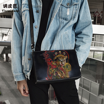 Shoulder Bag male ins Tide brand Japanese street trend small backpack leather Japanese handmade leather carving casual shoulder bag