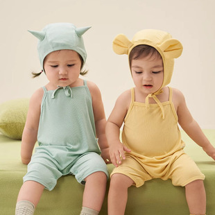 [7A抗菌]aqpa爱帕婴儿吊带连体衣莫代尔夏季薄款新款哈衣宝宝衣服