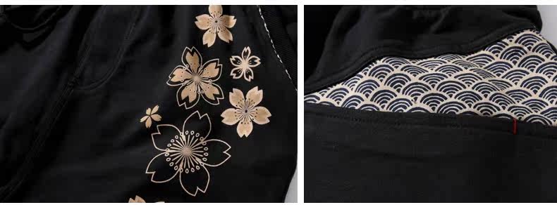 oniarai/鬼洗2017新款男士短裤 泥棒蓝别月花见针织七分裤 n54058