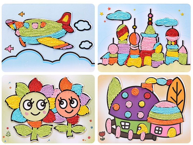 儿童艺术纸绳粘贴画手工制作幼儿园宝宝创意绳子画diy