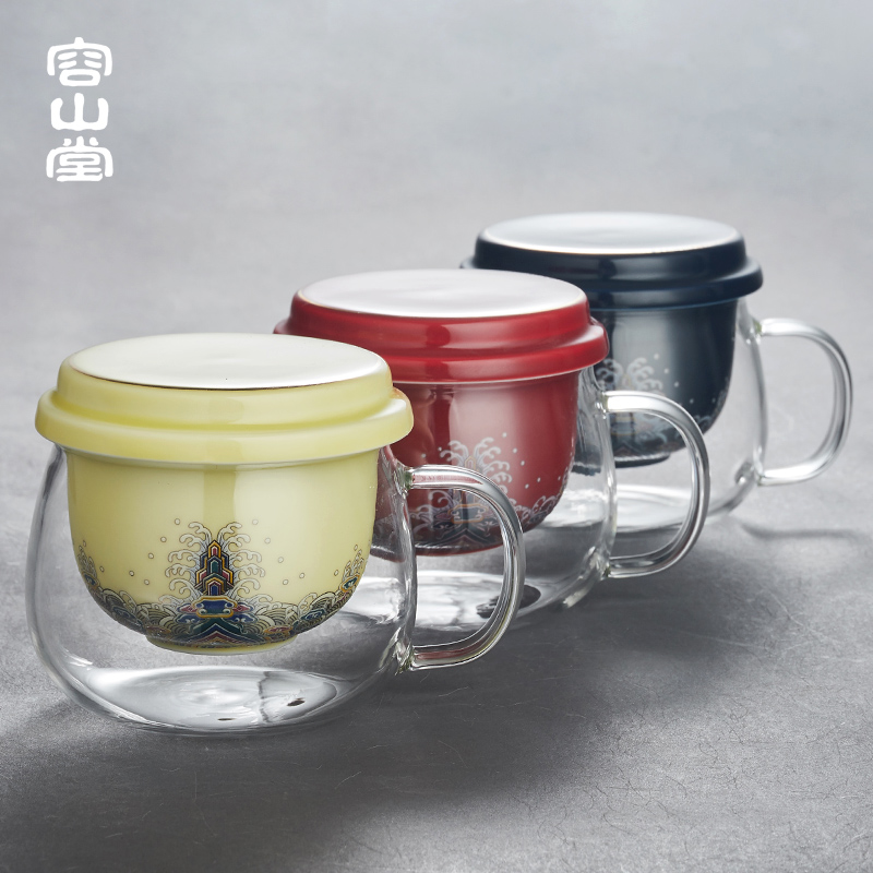 RongShan hall glass tea cup tea separation palace insulation cup of green tea office female ceramic filter tank