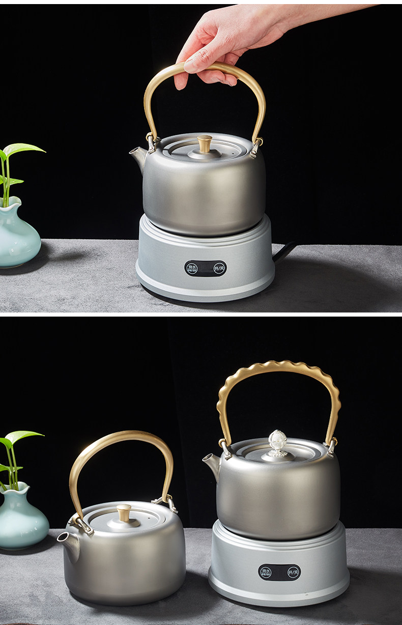 容山堂纯钛茶壶大号提梁煮茶器电陶炉家用泡茶烧水壶茶具铜钮银钮