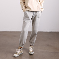 One Wei te price version of closed foot casual pants casual drawstring guard pants womens sports pants bunched feet trousers black Gray