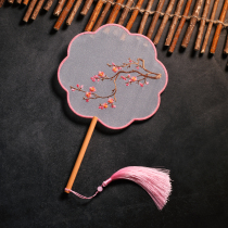 Chinese style one branch plum double-sided embroidery ancient wind group fan Su embroidery Hanfu Suzhou fan female Hanfu cheongsam Dance Dance