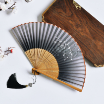 Chinese style classical smile fan folding fan womens style portable retro Japanese Hanfu cheongsam with photo props