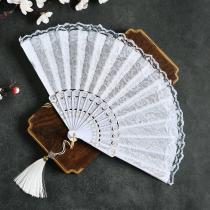 Chinese style classical cheongsam Dance Dance small folding fan good opening and closing black lace ancient fan double-sided retro