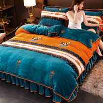 Thickened Milk Suede Four Pieces Cover Winter Bifacial Plus Suede Flannel Bed Linen Bed Pint Winter Bed Coral Suede