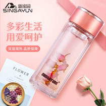 New home glass womens household ins transparent crystal portable small fashion bubble tea cup double insulation