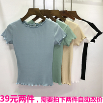 2017 summer new Korean cotton short sleeve head slim wooden ear short sleeve base shirt T-shirt female thin model